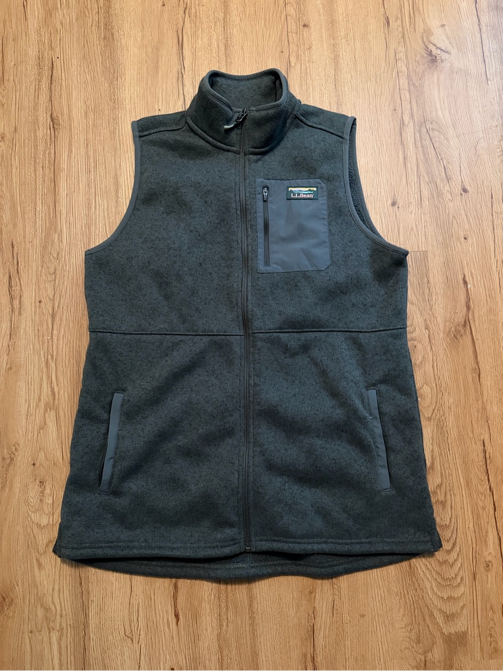 L.L. Bean Dark Green Fleece Vest with Chest Zip Pocket